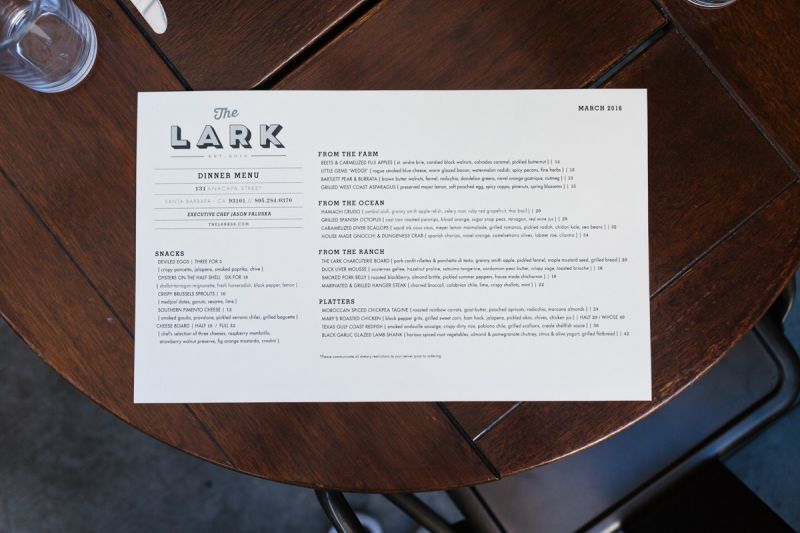 Lark Menu On the Grid : The Lark